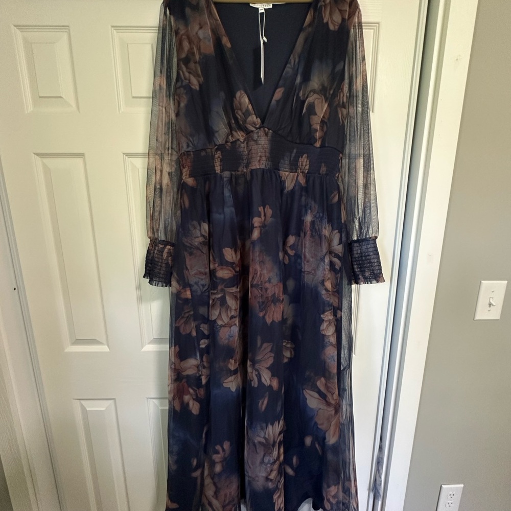 Baltic Born Navy and Brown Floral Long Sleeve Dress